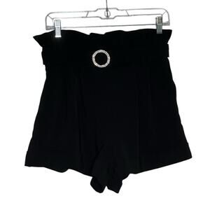 J.ING Black Pleated High Waisted Rhinestone Belted Shorts size Large
